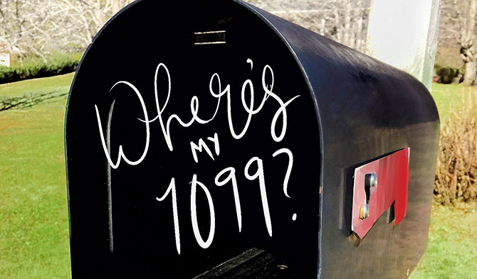 An empty mailbox says “Where’s my 1099?”