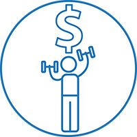 Lifting weights and saving money icon