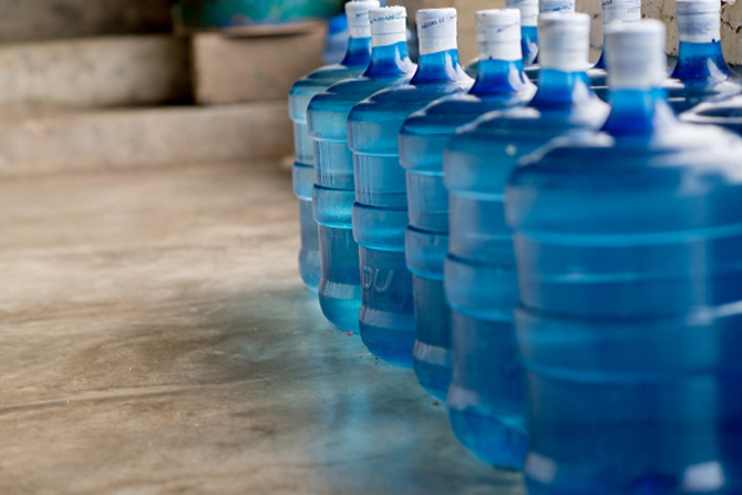 Water jugs ready to be delivered to families in Guatemala