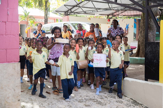 Children celebrating a birthday at their preschool