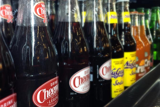 Soda bottles lined up a small business