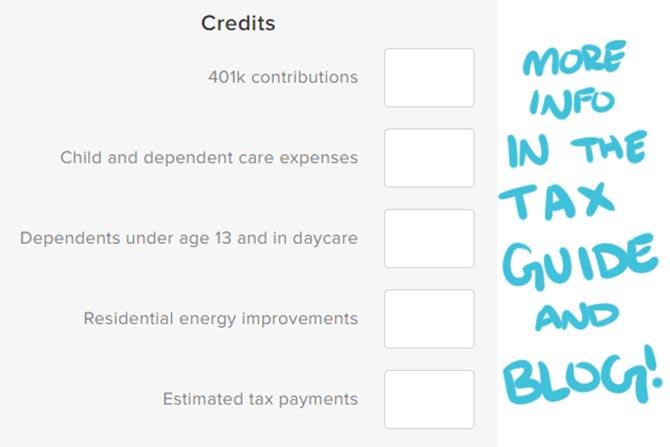  Credits listed on 1040.com tax refund estimator