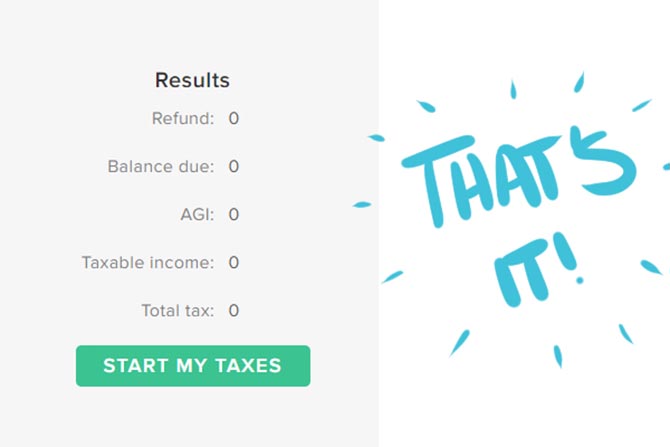  Results page for 1040.com tax estimator app