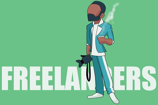 Graphic of a photographer with the word freelancer behind him