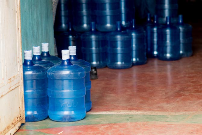 Five gallon jugs ready to be used in Guatemalan aid after the eruption