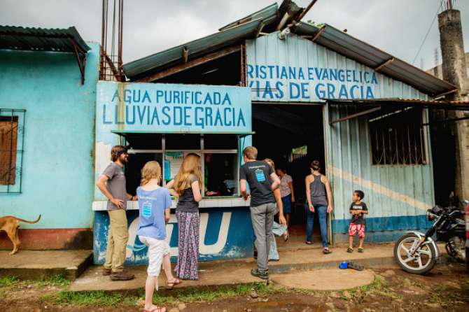 A local church sells clean water in Portales, Guatemala with Healing Waters International.