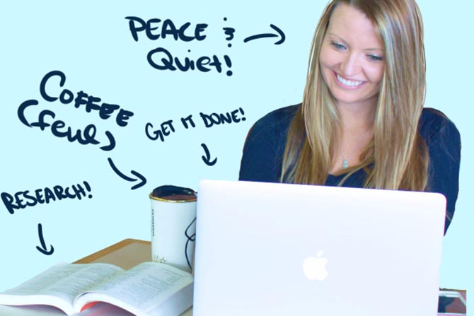 A woman working in her home office