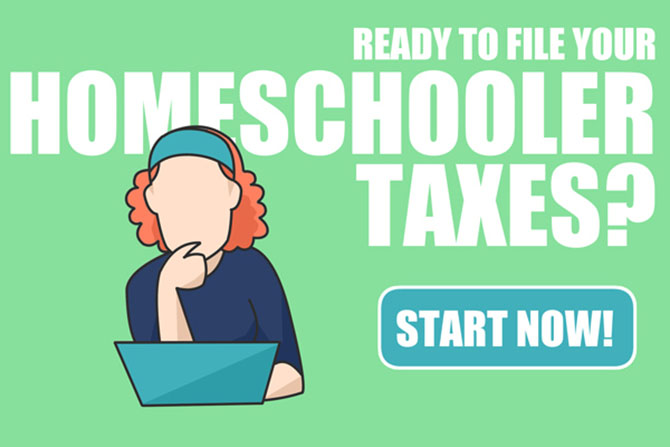 A homeschool teacher next to a tax-filing call to action