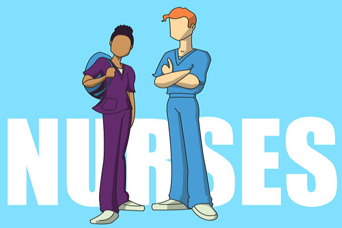 Graphic of a male nurse and a female nurse standing together