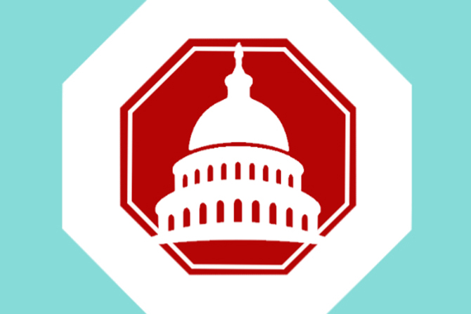 Graphic of the Capitol building with a stop sign behind