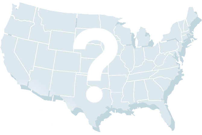 A map of the U.S. with states outlined for taxes