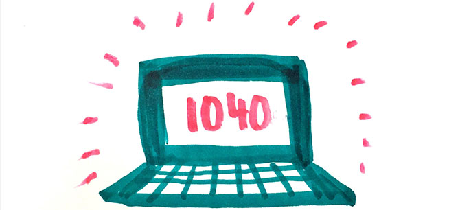 Hand-drawn image of laptop says 1040.