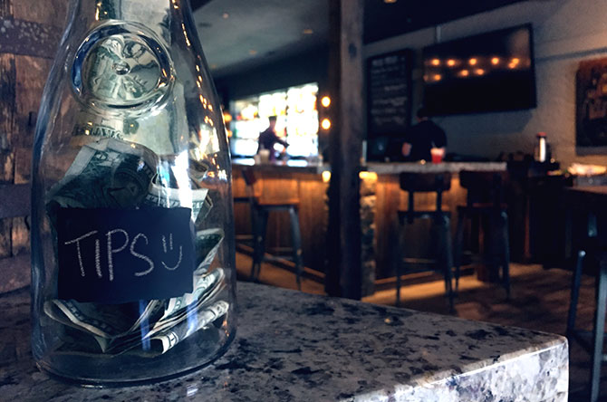A tip jar in a restaurant