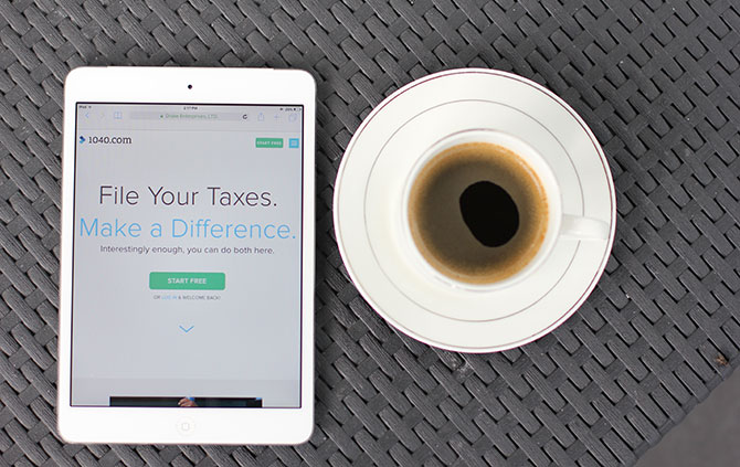 An iPad open to 1040.com, ready to file your taxes.