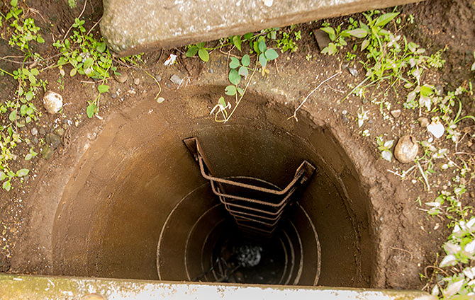 A well stretches 60 feet underground to tap into a rushing water vein.