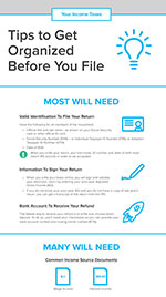 Get organized to file taxes infographic